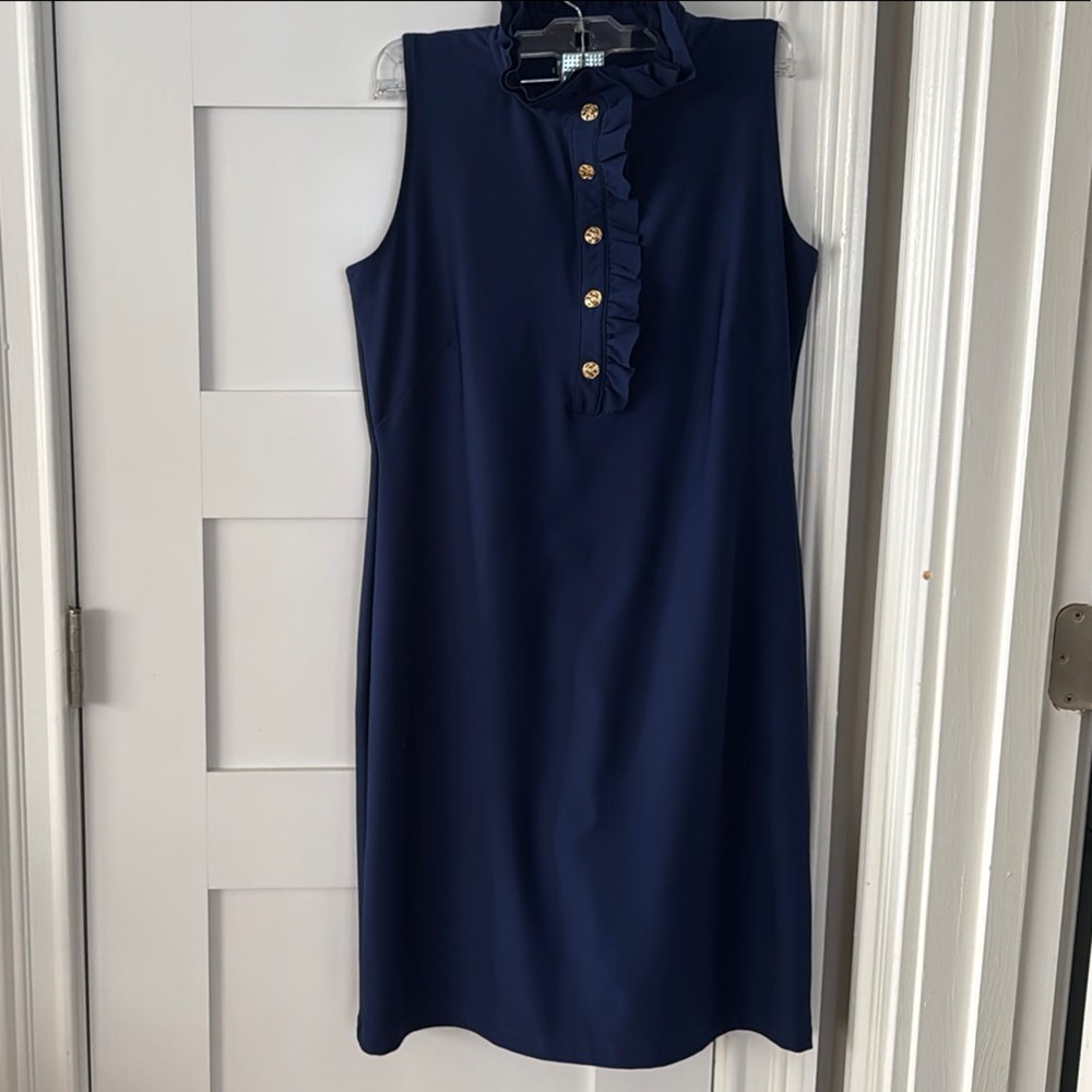 Katherine Way Navy Midi Dress with Gold Accents